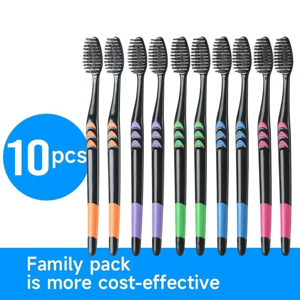 Bamboo Toothbrush - 10개입 가족용 대나무 숯 칫솔, 부드러운