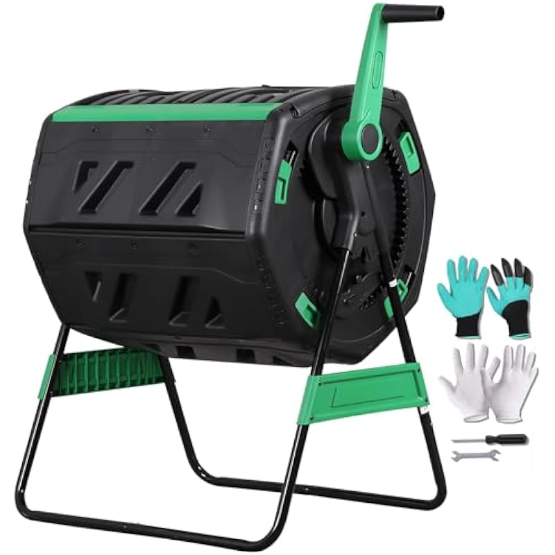 Compost Bin - 53갤런 용량의 2단 회전식 퇴비통으로, 인체공학적으로