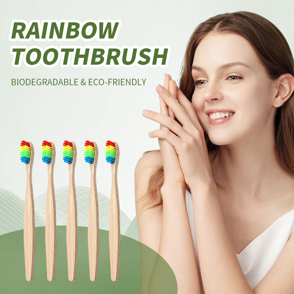 Bamboo Toothbrush - 레인보우 대나무 칫솔, 생분해 및 퇴비,