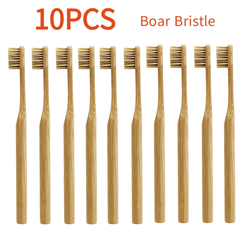 Bamboo Toothbrush - 10개입 천연 멧돼지 털로 만든 대나무