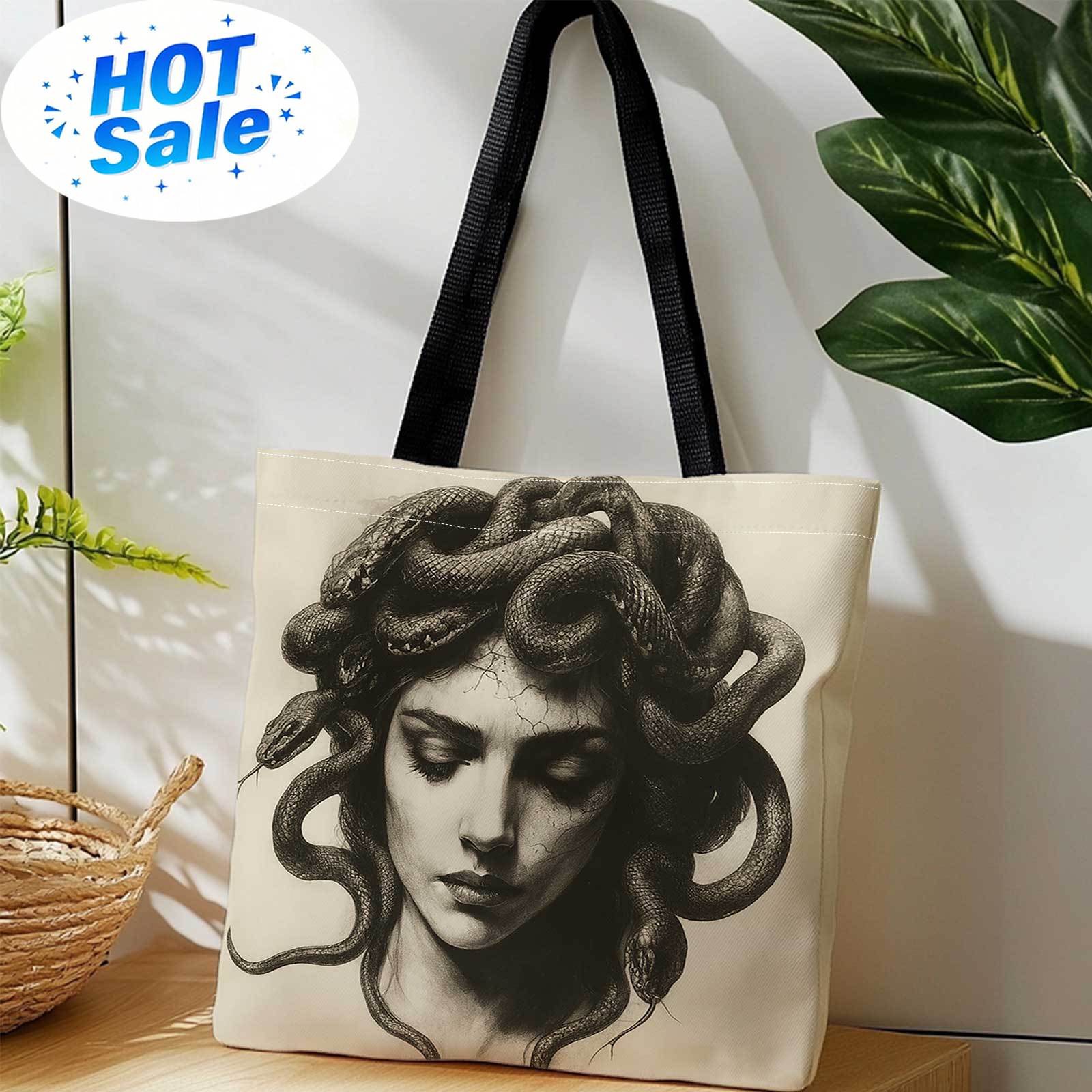양면 인쇄 쇼핑 토트백+메두사, 뱀, 흑백, 일러스트레 - Reusable Bag 리뷰 및 가격
