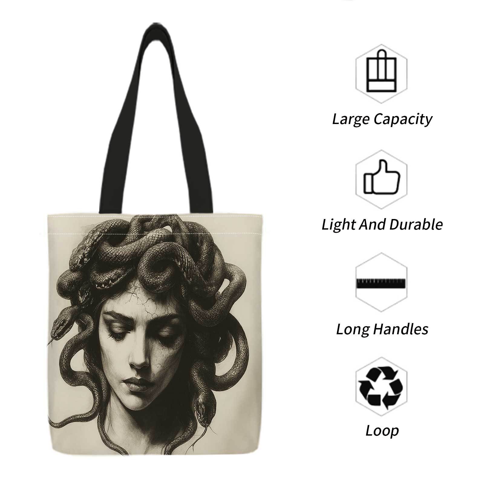 양면 인쇄 쇼핑 토트백+메두사, 뱀, 흑백, 일러스트레 - Reusable Bag 리뷰 및 가격