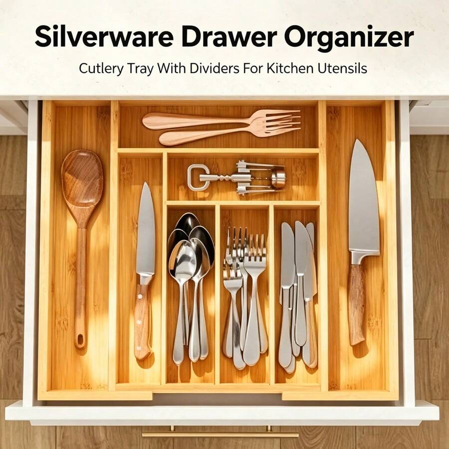 대나무 소재의 서랍 정리함, 확장 가능한 C형 디자인, - Bamboo Cutlery 리뷰 및 가격
